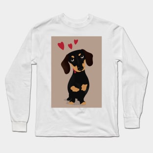 Cute Cartoon Dachshund with Three Red Hearts Long Sleeve T-Shirt